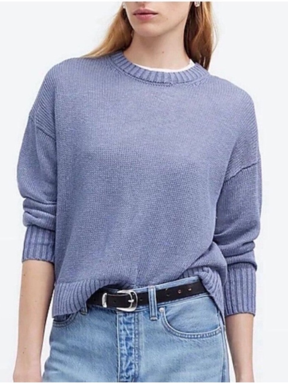 Madewell Linen Drop-Shoulder Sweater Blue Small